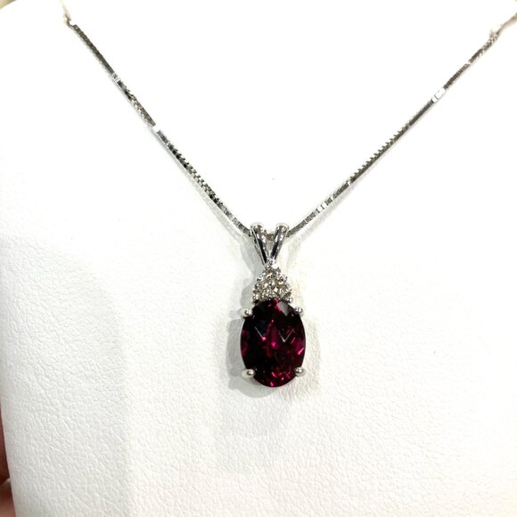Rhodolite Garnet And Diamond White Gold Pendant - Picture 2 of 5